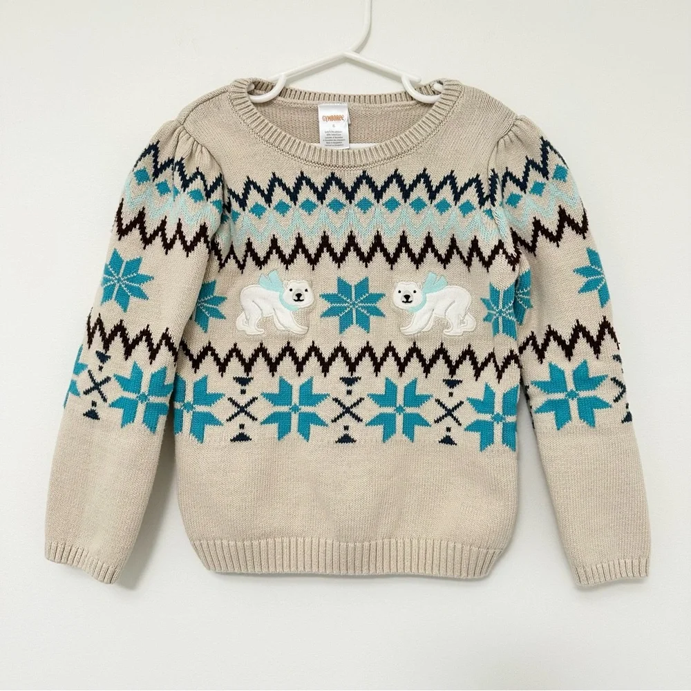 Gymboree Girls Applique Polar Bear Fair Isle Sweater - Nordic Adventure - Tan 6